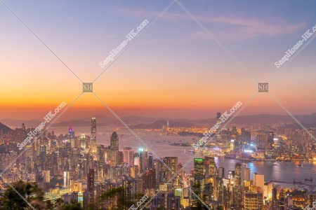Skyline view of Hong Kong Island and Kowloon Peninsula at dusk, No.3