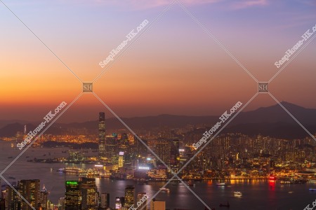 Skyline view of Kowloon Peninsula at dusk