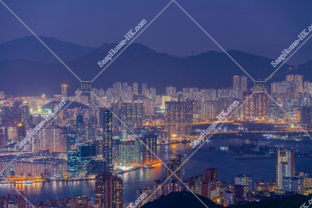 Skyline view of Kowloon area at night