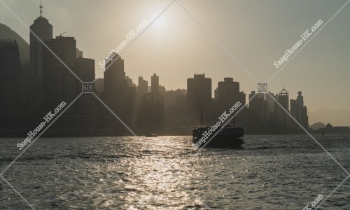 View of high-rise buildings of Sheung Wan to Central and Victoria Harbour in the evening, No.1