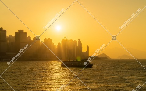 the setting sun and high-rise buildings at Hong Kong Island, No.1