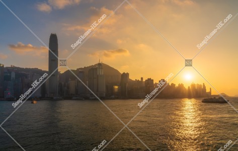 the setting sun and high-rise buildings at Hong Kong Island, No.2