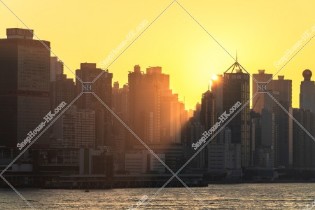 View of high-rise buildings at Hong Kong Island at sunset time, No.1