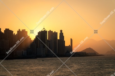 View of high-rise buildings at Hong Kong Island at sunset time, No.3