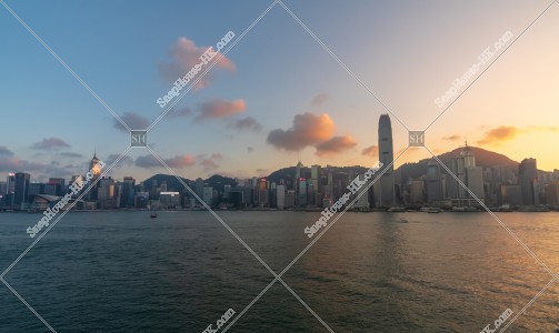View of high-rise buildings at Hong Kong Island at sunset time, No.6
