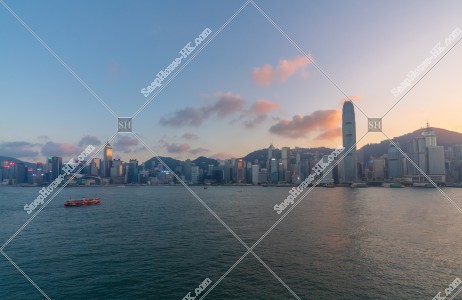 View of high-rise buildings at Hong Kong Island at sunset time, No.7