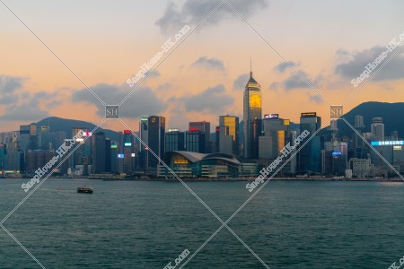 View of high-rise buildings at Wan Chai at sunset time, No.1