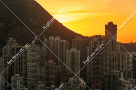 View of skyscrapers at Sheung Wan in sunset time, No.1