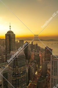 View of skyscrapers at Central to Sheung Wan in sunset time, No.9
