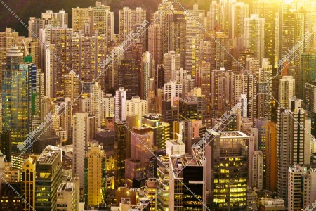 View of skyscrapers at Central in sunset time, No.17