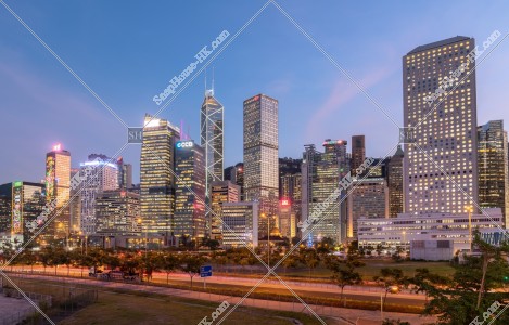 View of High-rise buildings at Central after sunset, No.3
