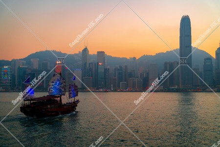 View of the high-rise buildings of Central in sunset time, view from Tsim Sha Tsui , No.3