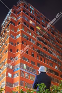 Red color buildding with a man, No.1