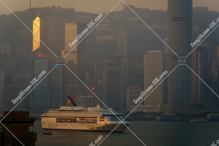 View of high-rise buildings at Central and Luxury Cruise Ship in the morning, No.1
