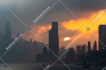 Kowloon Peninsula and Hong Kong Island with sunset, No.3