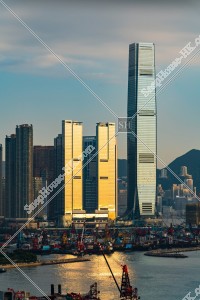 View of high-rise buildings at West Kowloon in sunset time, No.2