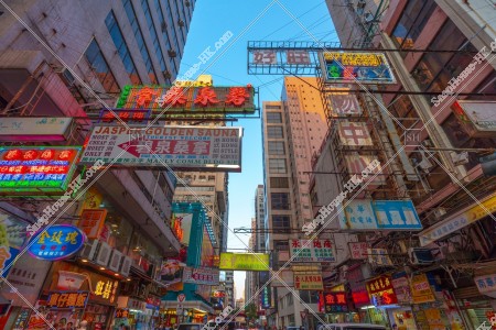 Street view of Mong Kok with signboards in sunset time, No.4