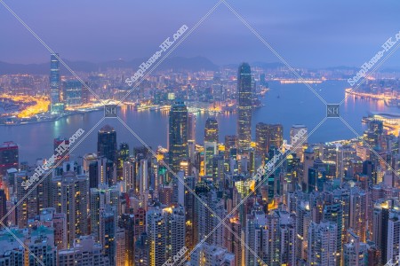 Cityscape of Hong Kong at dawn from The Peak, No.6
