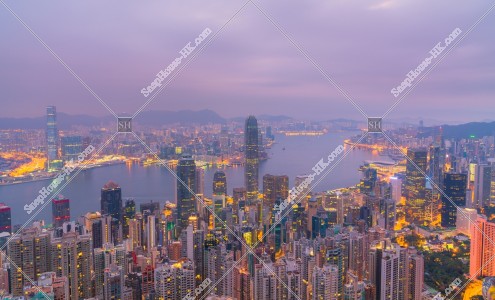 Cityscape of Hong Kong at dawn from The Peak, No.7