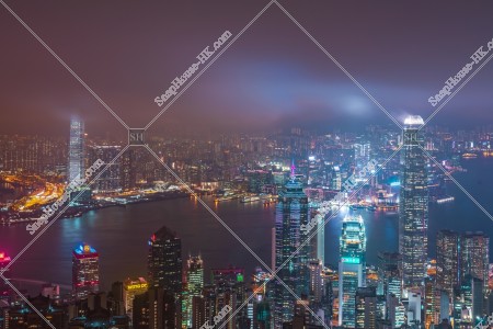 Night view of Hong Kong with cloudy sky, view from The Peak, No.5