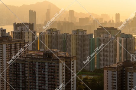 Cityscape of Kowloon at sunset time, No.3
