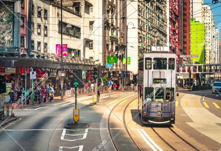 Street view of North Point with Hong Kong Tramway , No.5