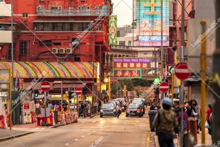 Townscape of Yau Ma Tei with signboards in the evening, No.3