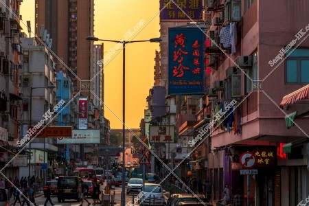 Street view of Kowloon City at sunset time, No.3