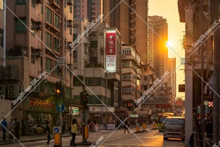 Street view of Kowloon City with sunset, No.1