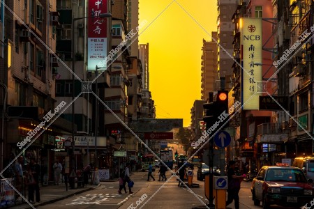 Street view of Kowloon City at sunset time, No.17