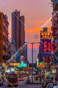 Street view of Kowloon City with signboards at sunset time, No.19