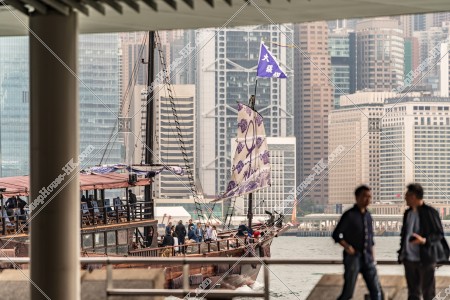 A sightseeing ship at Kowloon Public Pier at Tsim Sha Tsui