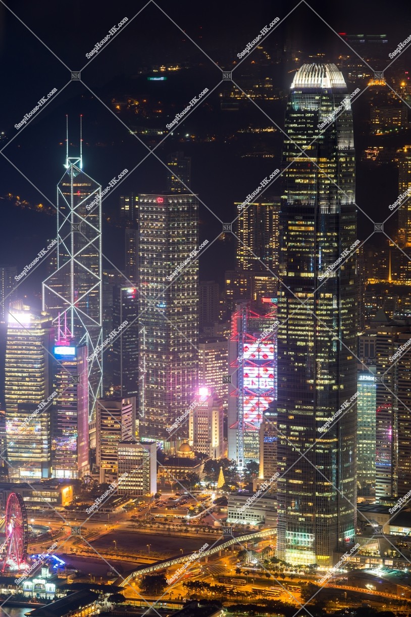 中環 中國銀行大廈和長江集團中心和國際金融中心 第二期(ifc2)的夜景