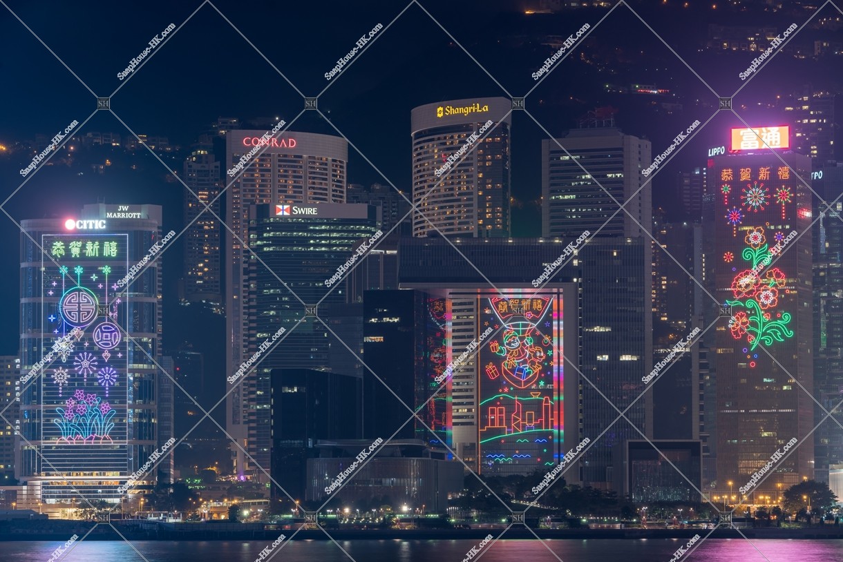 金鐘 商業地區的大廈群 農曆新年的夜景 其之六