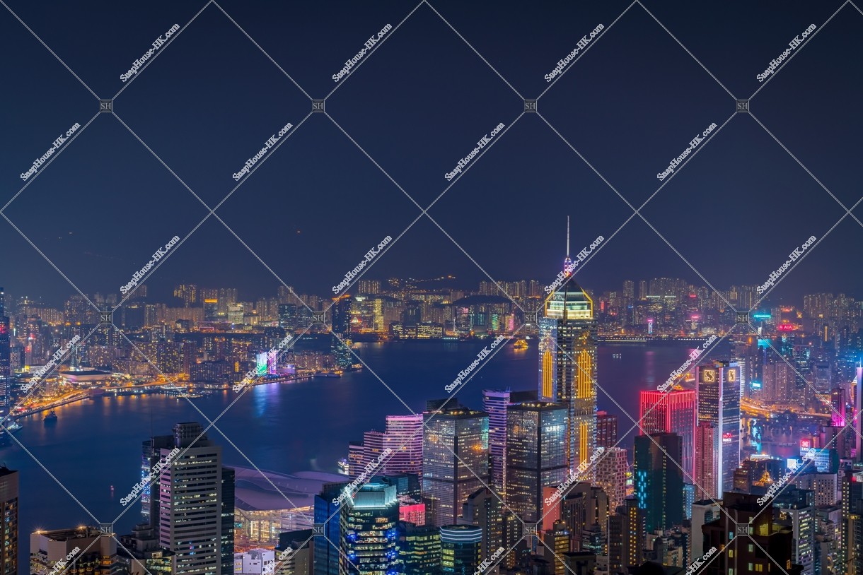 灣仔的高樓大廈和維多利亞港夜景 其之三