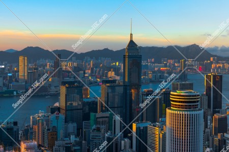 灣仔的高層大廈群之黃昏景色 其之一