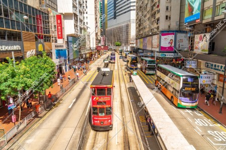 銅鑼灣的街景和香港電車（叮叮） 其之一