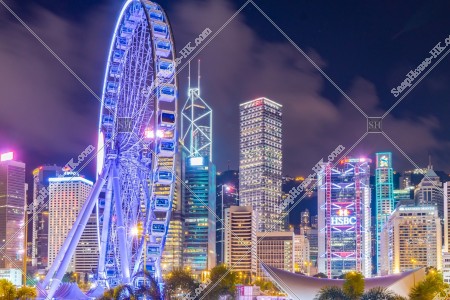 中環 晚上的香港摩天輪和高樓大廈 其之一