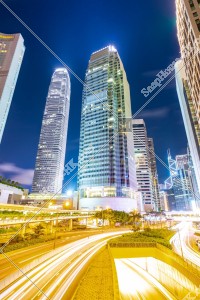 香港摩天輪和灣仔的大廈群的夜景 其之一