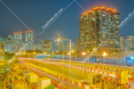 晚上的建築工程進行中的西九龍站 其之五