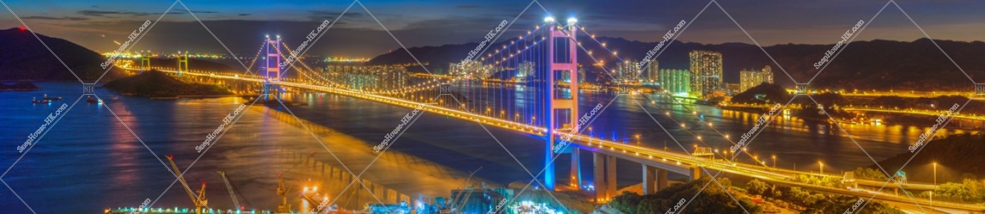 晚上的青馬大橋的全景 其之一