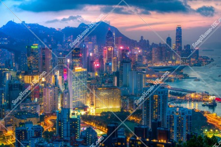 銅鑼灣至中環的高層大廈群之夜景 其之一