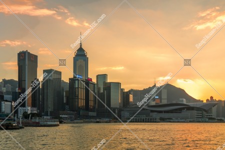 黃昏的灣仔區的風景