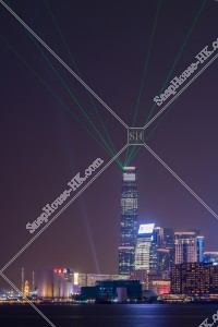 九龍半島區的幻彩詠香江。環球貿易廣場（ICC）。