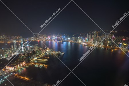 九龍 尖沙咀和香港島都市部的夜景