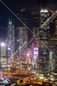中環 中國銀行大廈和長江集團中心和國際金融中心 第二期(ifc2)的夜景