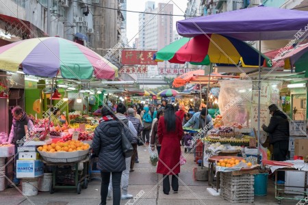 油麻地 新填地街街市的早上的様子