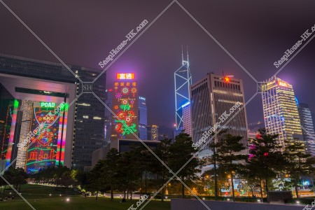 金鐘 商業地區的大廈群 農曆新年的夜景 其之一