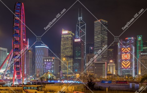 中環 商業地區的大廈群的夜景（寫上「福」的燈飾） 其之三