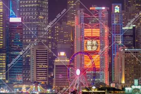 中環 商業地區 大廈群的農曆新年夜景（寫上「新年進步」的燈飾） 其之五